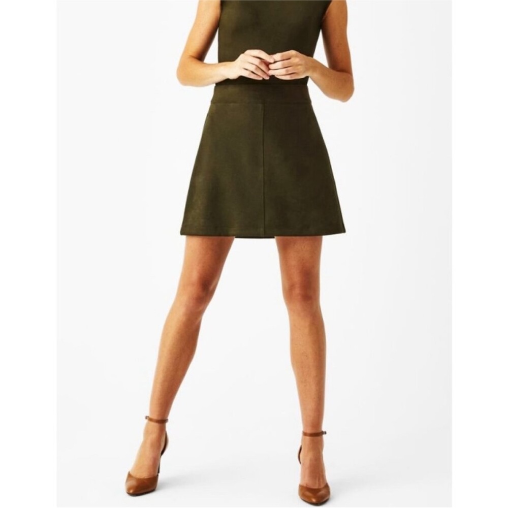 Spanx Faux Suede A-Line Mini Skirt Skort Women’s Large Lined Utility Green